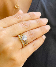 Load image into Gallery viewer, IGI Certified 14k Yellow Gold Round Cut Diamond Engagement Ring And Two Bands Halo Bridal Set 2.25ctw F VS2