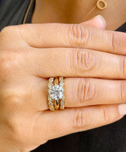 Load image into Gallery viewer, IGI Certified 14k Yellow Gold Round Cut Diamond Engagement Ring And Two Bands Halo Bridal Set 2.25ctw F VS2