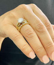 Load image into Gallery viewer, IGI Certified 14k Yellow Gold Round Cut Diamond Engagement Ring And Two Bands Halo Bridal Set 2.25ctw F VS2