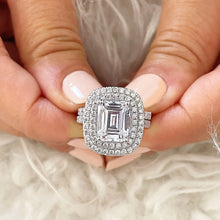 Load image into Gallery viewer, IGI Certified 14K Solid White Gold Emerald and Round Cut Diamond Engagement Ring And Band Bridal Set in Double Halo 4.50ct F VS2