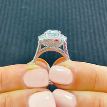 Load image into Gallery viewer, IGI Certified 14K Solid White Gold Emerald and Round Cut Diamond Engagement Ring And Band Bridal Set in Double Halo 4.50ct F VS2