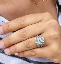 Load image into Gallery viewer, 14K Solid And Heavy White Gold Round Cut Moissanite and Natural Round And Baguettes Cut Diamond Engagement Ring Antique 2.75ctw