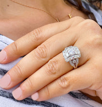 Load image into Gallery viewer, 14K Solid And Heavy White Gold Round Cut Moissanite and Natural Round And Baguettes Cut Diamond Engagement Ring Antique 2.75ctw