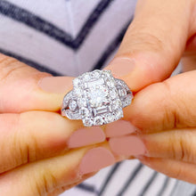 Load image into Gallery viewer, 14K Solid And Heavy White Gold Round Cut Moissanite and Natural Round And Baguettes Cut Diamond Engagement Ring Antique 2.75ctw