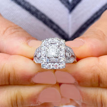 Load image into Gallery viewer, 14K Solid And Heavy White Gold Round Cut Moissanite and Natural Round And Baguettes Cut Diamond Engagement Ring Antique 2.75ctw