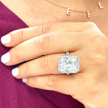 Load image into Gallery viewer, HUGE 10CT 14K Solid White Gold Radiant Moissanite and Natural Round Cut Diamonds Engagement Ring Halo Prong Set Wedding Bridal 10.70ct