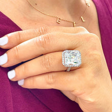 Load image into Gallery viewer, HUGE 10CT 14K Solid White Gold Radiant Moissanite and Natural Round Cut Diamonds Engagement Ring Halo Prong Set Wedding Bridal 10.70ct