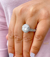 Load image into Gallery viewer, Huge 14K Solid Heavy White Gold Round Cut Forever One Moissanite and Natural Diamond Engagement Ring Halo Prong Filigree Antique Deco 6.30ct