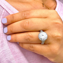 Load image into Gallery viewer, Huge 14K Solid Heavy White Gold Round Cut Moissanite and Natural Diamond Engagement Ring Halo Prong Filigree Antique Deco 6.30ct