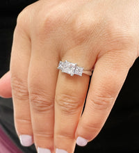 Load image into Gallery viewer, 14k Solid White Gold Princess Cut Forever One Moissanite Engagement Ring Three Stones Style 2.50ctw