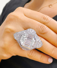 Load image into Gallery viewer, HUGE And Heavy 14k Solid white gold emerald cut moissanite engagement ring bezel and prong set bridal wedding Propose Anniversary 16.50ctw