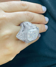 Load image into Gallery viewer, HUGE And Heavy 14k Solid white gold emerald cut moissanite engagement ring bezel and prong set bridal wedding Propose Anniversary 16.50ctw