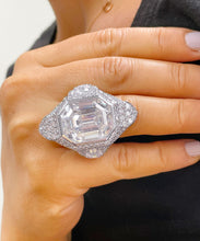 Load image into Gallery viewer, HUGE And Heavy 14k Solid white gold emerald cut moissanite engagement ring bezel and prong set bridal wedding Propose Anniversary 16.50ctw