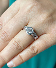 Load image into Gallery viewer, 14k Solid White Gold Round Cut Forever One Moissanite and Natural Diamond Engagement Ring And Band Bezel Set Halo 1.40ctw