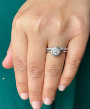 Load image into Gallery viewer, IGI Certified 14k Solid White Gold Round Cut Diamond Engagement Ring And Two Bands Bezel Set Halo 1.10ctw F VS2