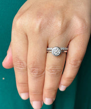 Load image into Gallery viewer, 14k Solid White Gold Round Cut Natural Diamond Engagement Ring And Two Bands Bezel Set Halo 1.10ctw