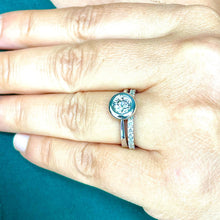 Load image into Gallery viewer, 14k Solid White Gold Round Cut Natural Diamond Engagement Ring And Two Bands Bezel Set Halo 1.10ctw