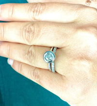 Load image into Gallery viewer, 14k Solid White Gold Round Cut Forever One Moissanite and Natural Diamond Engagement Ring And Band Bezel Set Halo 1.40ctw