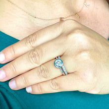 Load image into Gallery viewer, 14k Solid White Gold Round Cut Natural Diamond Engagement Ring And Two Bands Bezel Set Halo 1.10ctw