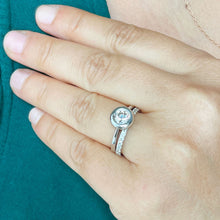 Load image into Gallery viewer, 14k Solid White Gold Round Cut Forever One Moissanite and Natural Diamond Engagement Ring And Band Bezel Set Halo 1.40ctw