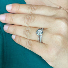 Load image into Gallery viewer, 14k Solid White Gold Round Cut Natural Diamond Engagement Ring And Two Bands Bezel Set Halo 1.10ctw