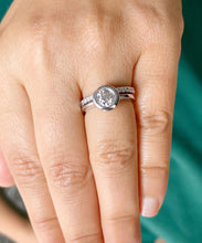 Load image into Gallery viewer, 14k Solid White Gold Round Cut Natural Diamond Engagement Ring And Two Bands Bezel Set Halo 1.10ctw