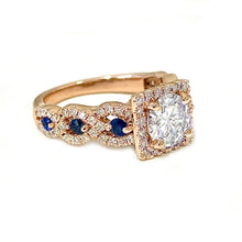 Load image into Gallery viewer, Stunning 2.00 Carat Round Simulated Diamonds And Sapphires Engagement Ring Antique Deco Design Bridal Halo Wedding 14k Solid Rose gold