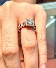 Load image into Gallery viewer, 14k Solid Rose gold Round Cur Diamonds And Sapphires Engagement Ring Halo 2.00ct F-VS2