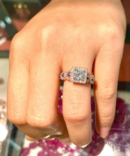 Load image into Gallery viewer, 14k Solid Rose gold Round Cur Diamonds And Sapphires Engagement Ring Halo 2.00ct F-VS2