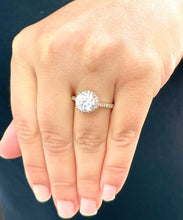 Load image into Gallery viewer, Large 3.25 Carat Round Cut Simulated Diamond Engagement Ring Bridal Wedding Halo Set in 14K Solid Rose Gold Stunning