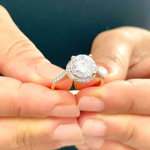 Load image into Gallery viewer, Large, Women's 14K Solid Rose Gold Round Cut Forever One Moissanite and Natural Diamond Engagement Ring Halo Prong 3.30ct