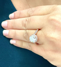 Load image into Gallery viewer, Large, Women's 14K Solid Rose Gold Round Cut Forever One Moissanite and Natural Diamond Engagement Ring Halo Prong 3.30ct