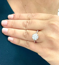 Load image into Gallery viewer, Large, Women's 14K Solid Rose Gold Round Cut Forever One Moissanite and Natural Diamond Engagement Ring Halo Prong 3.30ct