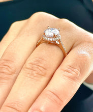 Load image into Gallery viewer, 14K Solid Rose Gold Round Cut Moissanite and Natural Diamond Engagement Ring Halo Prong 3.30ct