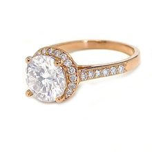 Load image into Gallery viewer, 14K Solid Rose Gold Round Cut Moissanite and Natural Diamond Engagement Ring Halo Prong 3.30ct