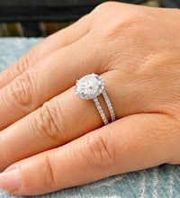 Load image into Gallery viewer, 14k Solid White Gold Oval And Round Cut Natural Diamonds Engagement Ring And Band Halo Art Deco 1.95ct