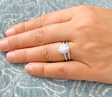 Load image into Gallery viewer, 14k Solid White Gold Oval and Round Cut Forever One Moissanite and Diamond Engagement Ring And Band Halo, Bridal, Wedding 2.25ctw