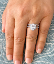 Load image into Gallery viewer, 14k Solid White Gold Oval and Round Cut Forever One Moissanite and Diamond Engagement Ring And Band Halo, Bridal, Wedding 2.25ctw