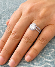Load image into Gallery viewer, 14k Solid White Gold Oval and Round Cut Forever One Moissanite and Diamond Engagement Ring And Band Halo, Bridal, Wedding 2.25ctw