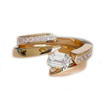Load image into Gallery viewer, 14K Solid And Heavy Rose Gold Emerald And Princess Cut Simulated Diamonds Engagement Ring And Band Semi Tension Set 2.00ctw