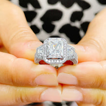 Load image into Gallery viewer, Large 4.00 Carats 14k Solid White Gold Radiant And Round Cut Simulated Diamond Engagement Ring Halo