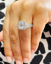 Load image into Gallery viewer, 14k Solid White Gold Radiant Cut Moissanite And Round And Trapezoids Cut Natural Diamonds Engagement Ring 4.00ctw