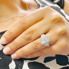 Load image into Gallery viewer, 14k Solid White Gold Radiant Cut Forever One Moissanite And Round And Trapezoids Cut Natural Diamonds Engagement Ring 4.00ctw