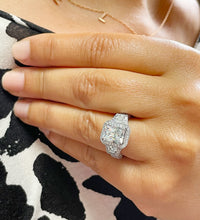 Load image into Gallery viewer, 14k Solid White Gold Radiant Cut Forever One Moissanite And Round And Trapezoids Cut Natural Diamonds Engagement Ring 4.00ctw
