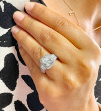 Load image into Gallery viewer, Large 4.00 Carats 14k Solid White Gold Radiant And Round Cut Simulated Diamond Engagement Ring Halo