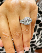 Load image into Gallery viewer, Large 4.00 Carats 14k Solid White Gold Radiant And Round Cut Simulated Diamond Engagement Ring Halo