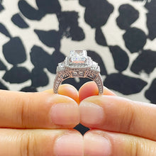 Load image into Gallery viewer, Large 4.00 Carats 14k Solid White Gold Radiant And Round Cut Simulated Diamond Engagement Ring Halo