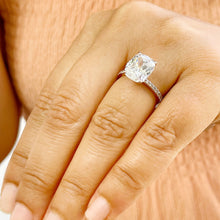 Load image into Gallery viewer, 14K Solid Rose Gold Cushion Cut Moissanite And Round Cut Natural Diamonds Engagement Ring, Four prong, Solitaire 5.00ctw