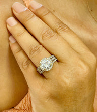 Load image into Gallery viewer, Beautiful 14k Solid Yellow Gold Round Forever One Moissanite And Natural Diamond Engagement Ring Halo Prong Set Triple Shank 3.80ctw