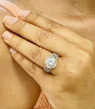 Load image into Gallery viewer, Beautiful 14k Solid Yellow Gold Round Forever One Moissanite And Natural Diamond Engagement Ring Halo Prong Set Triple Shank 3.80ctw